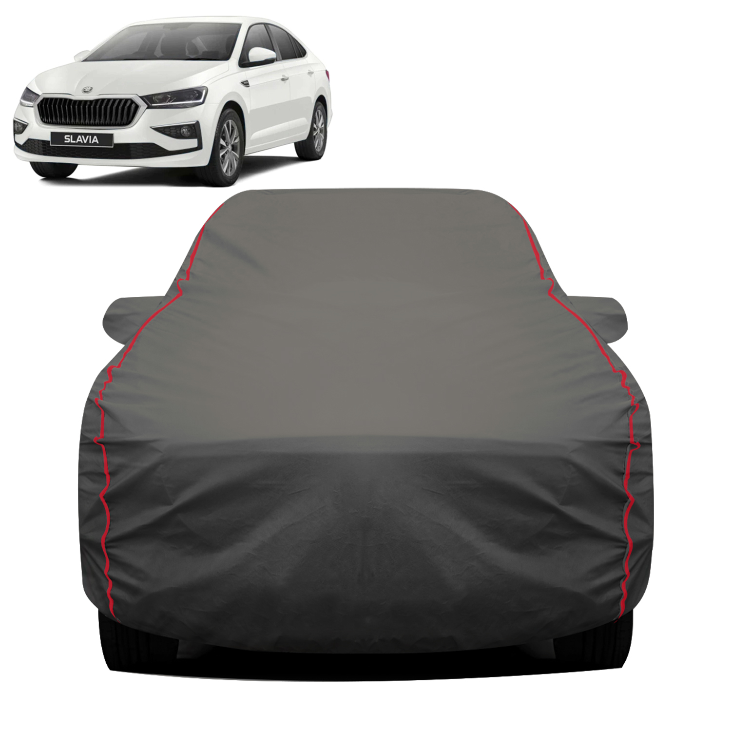 Carzex 2X2 Heavy Duty Red Border Car Body Cover for Skoda Slavia